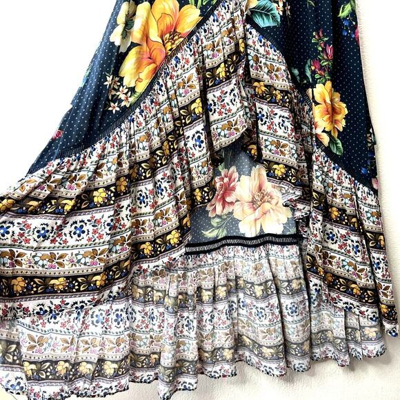 FARM RIO Majorca Wrap Dress Tropical Floral Polka Dot Print Maxi Ruffle SMALL - Picture 4 of 9